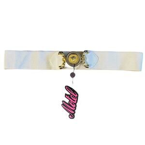 Vintage 80s motel cheetah head buckle gold tone Ivory Stretch belt Sz L